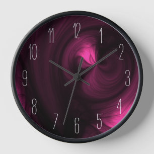Abstrakter Schwarzer Rauch Swirl - Rosa Uhr
