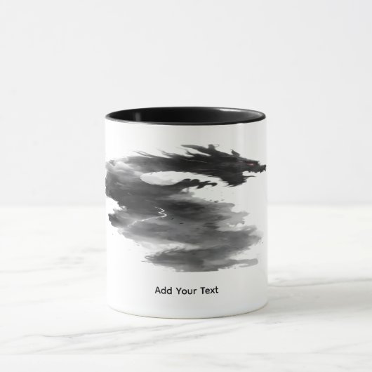 Abstrakter schwarzer Tintenrauch-Drache Fantasy-Ta Tasse (Zentrum)