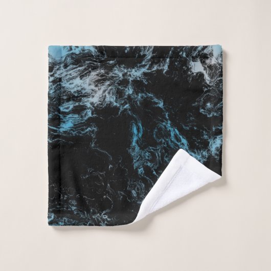 abstrakter schwarzer und blauer Marmor Badhandtuch Set (Waschlappen)