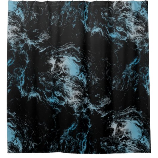 abstrakter schwarzer und blauer Marmor Duschvorhang (Vorderseite)