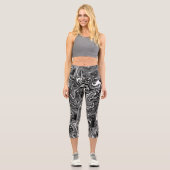 Abstrakter schwarzer und weißer Flüssig-Marmor Capri Leggings (Vorderseite)