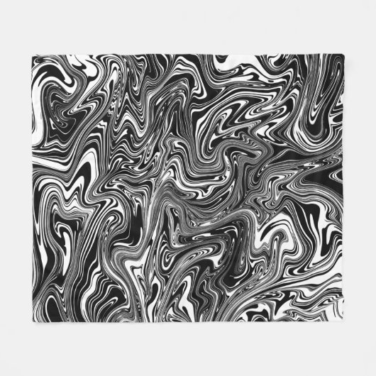 Abstrakter schwarzer und weißer Flüssig-Marmor Fleecedecke (Vorderseite (Horizontal))