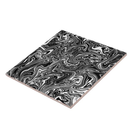 Abstrakter schwarzer und weißer Flüssig-Marmor Fliese (Seite)