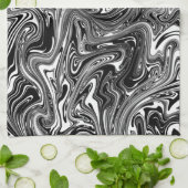 Abstrakter schwarzer und weißer Flüssig-Marmor Geschirrtuch (Gefaltet)