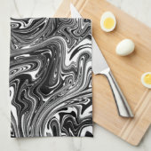 Abstrakter schwarzer und weißer Flüssig-Marmor Geschirrtuch (Viertel Falte)