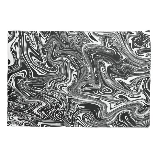 Abstrakter schwarzer und weißer Flüssig-Marmor Kissenbezug (Rückseite)