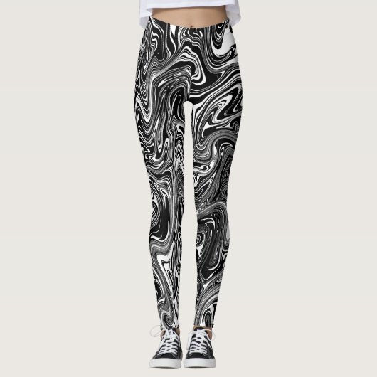 Abstrakter schwarzer und weißer Flüssig-Marmor Leggings (Vorderseite)