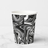 Abstrakter schwarzer und weißer Flüssig-Marmor Pappbecher (Rechts)