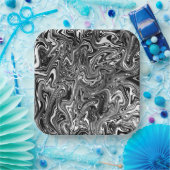 Abstrakter schwarzer und weißer Flüssig-Marmor Pappteller (Party)