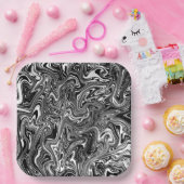 Abstrakter schwarzer und weißer Flüssig-Marmor Pappteller (Party)