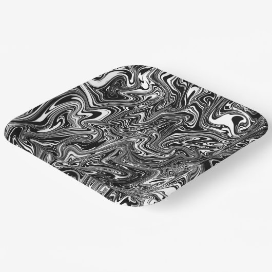 Abstrakter schwarzer und weißer Flüssig-Marmor Pappteller (Gewinkelt)