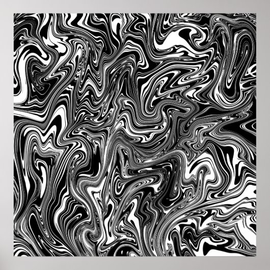 Abstrakter schwarzer und weißer Flüssig-Marmor Poster (Vorne)