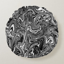 Abstrakter schwarzer und weißer Flüssig-Marmor Rundes Kissen