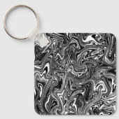 Abstrakter schwarzer und weißer Flüssig-Marmor Schlüsselanhänger (Vorderseite)