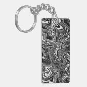 Abstrakter schwarzer und weißer Flüssig-Marmor Schlüsselanhänger (Vorderseite links)