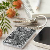 Abstrakter schwarzer und weißer Flüssig-Marmor Schlüsselanhänger (Vorderseite rechts)