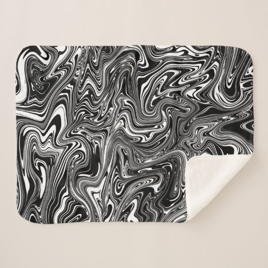Abstrakter schwarzer und weißer Flüssig-Marmor Sherpadecke (Vorderseite (Horizontal))