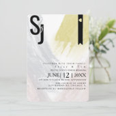 Abstrakter Senf Blush Pinselstriche Hochzeitssuite Einladung (Stehend Vorderseite)