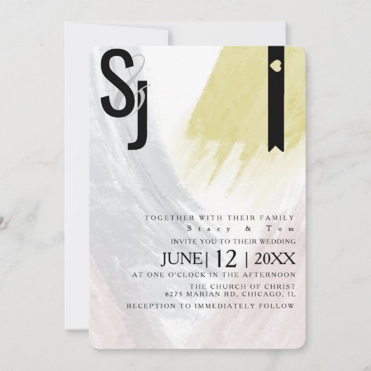 Abstrakter Senf Blush Pinselstriche Hochzeitssuite Einladung (Vorderseite)