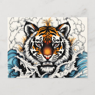 Abstrakter Sketch Tiger im Wasser Postkarte
