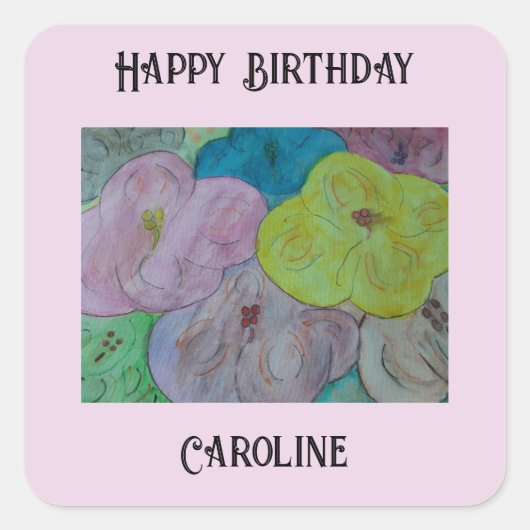 Abstrakter Sommer-Blumenaufkleber Personalisiert Quadratischer Aufkleber (Vorderseite)