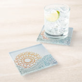 Abstrakter Sonnenaufgang des ausführlichen Glasuntersetzer (Schrägansicht)