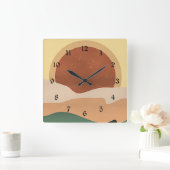 Abstrakter Sonnenaufgang, Minimalismus, Quadratische Wanduhr (Zuhause)