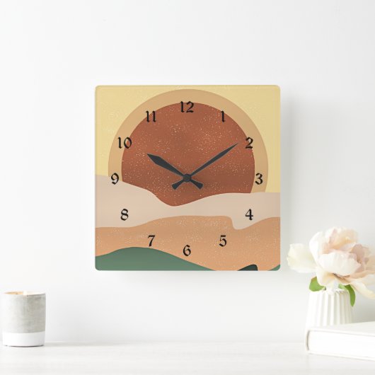 Abstrakter Sonnenaufgang, Minimalismus, Quadratische Wanduhr (Zuhause)