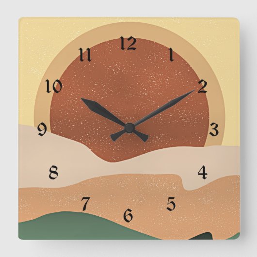 Abstrakter Sonnenaufgang, Minimalismus, Quadratische Wanduhr (Vorderseite)