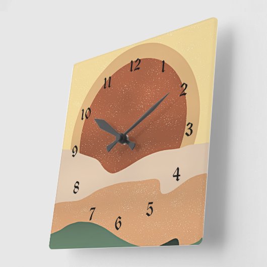 Abstrakter Sonnenaufgang, Minimalismus, Quadratische Wanduhr (Winkel)