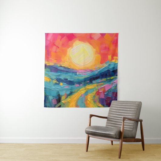 Abstrakter Sonnenuntergang auf dem Feld Wandteppich (Beispiel)