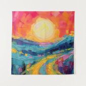 Abstrakter Sonnenuntergang auf dem Feld Wandteppich (Vorderseite)