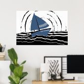 Abstrakter Sonnenuntergang, der das Meer segelt, w Poster (Heimbüro)