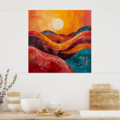 Abstrakter Sonnenuntergang - farbenfrohe Wavy Hori Poster (Küche)