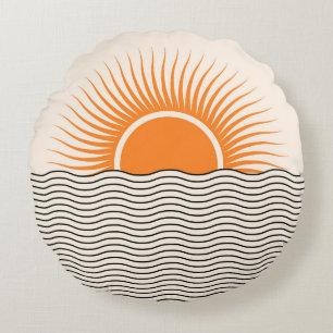 Abstrakter Sonnenuntergang: geometrische boho Deko Rundes Kissen