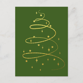 Abstrakter Sparkling Gold Weihnachtsbaum auf Grün Feiertagspostkarte