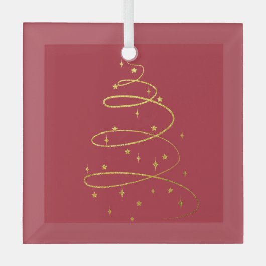 Abstrakter Sparkling Gold Weihnachtsbaum Ornament Aus Glas (Vorderseite)