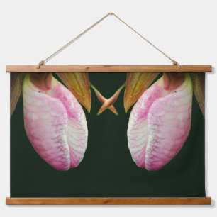Abstrakter Spiegel mit rosa Frauenschuh-Orchideenb Wandteppich Mit Holzrahmen