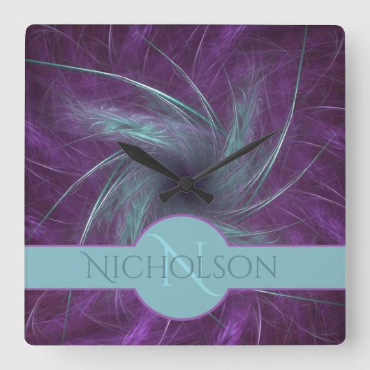 Abstrakter Spiral aus Monogramm-Individuelle Name Quadratische Wanduhr (Vorderseite)