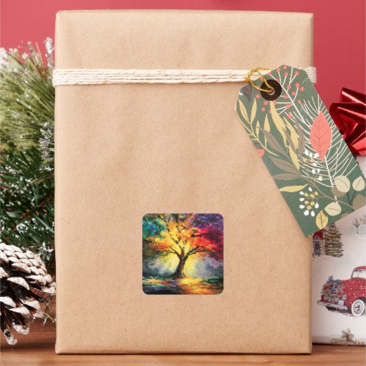 Abstrakter spiritueller Naturbaum des Lebens Quadratischer Aufkleber (Feiertag)