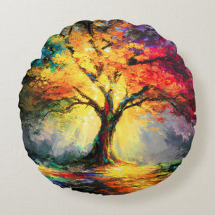 Abstrakter spiritueller Naturbaum des Lebens Rundes Kissen