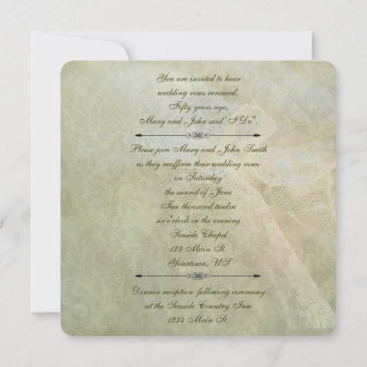 Abstrakter Spitzenplatz Vow Renewal Einladung (Rückseite)