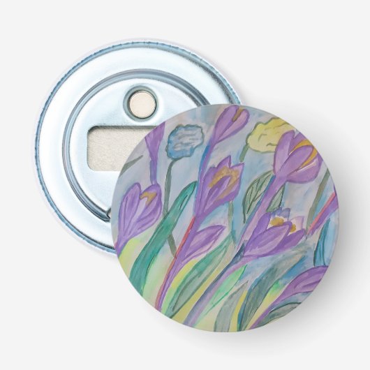 Abstrakter Spring Crocus Button Flaschenöffner (Vorderseite)