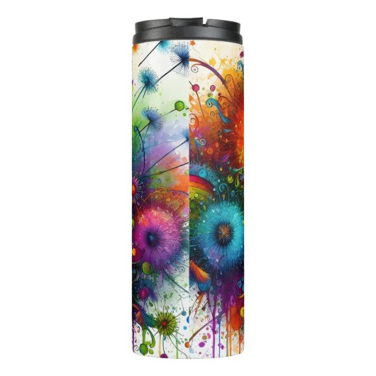 Abstrakter Spritzer mit explosionsartiger farbiger Thermosbecher (Rückseite)