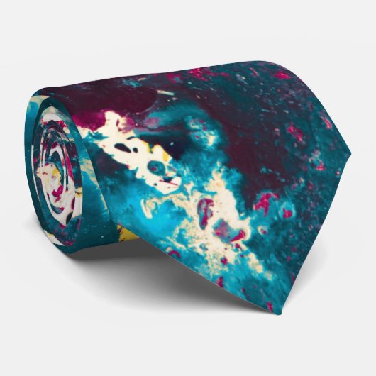 Abstrakter Spritzer Paint Aquamarin und Magenta Krawatte (Gerollt)