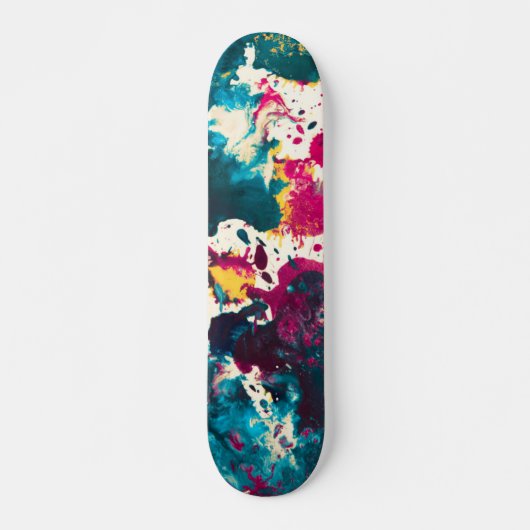 Abstrakter Spritzer Paint Aquamarin und Magenta Skateboard (Vorne)