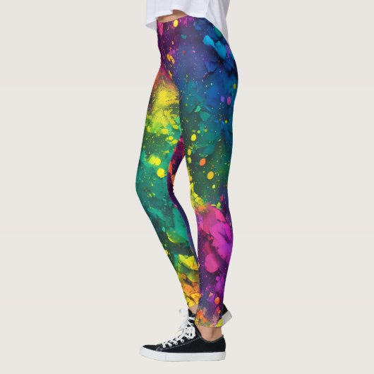 Abstrakter Spritzer Paint Rainbow, Cosmic Galaxy A Leggings (Links)