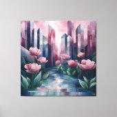 Abstrakter Stadtgarten mit geometrischen Türmen un Leinwanddruck (Vorderseite)