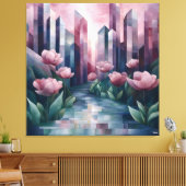 Abstrakter Stadtgarten mit geometrischen Türmen un Leinwanddruck (Insitu (Wohnzimmer))