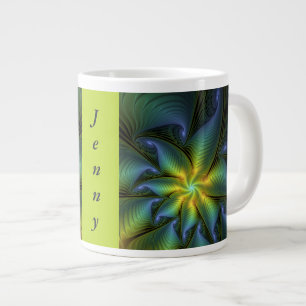 Abstrakter Star, Blue Green Golden Fraktal Kunstna Jumbo-Tasse